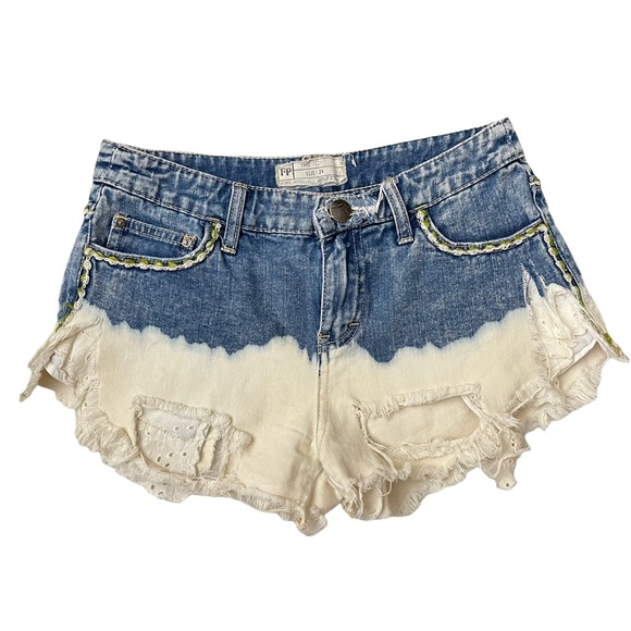 Free People Pants - Free People Distressed Embroider Bleached Jean Shorts Size 24